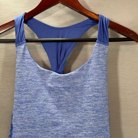 Lululemon Spin Me Tank Top Womens 8 Blue Heathered Rocksteady Blue Twist Racer - Picture 2 of 6